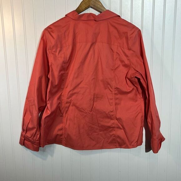 Chico’s No Iron Jacket Women’s 3 X-Large Coral Button Front Long Sleeve VNeck - Picture 8 of 12